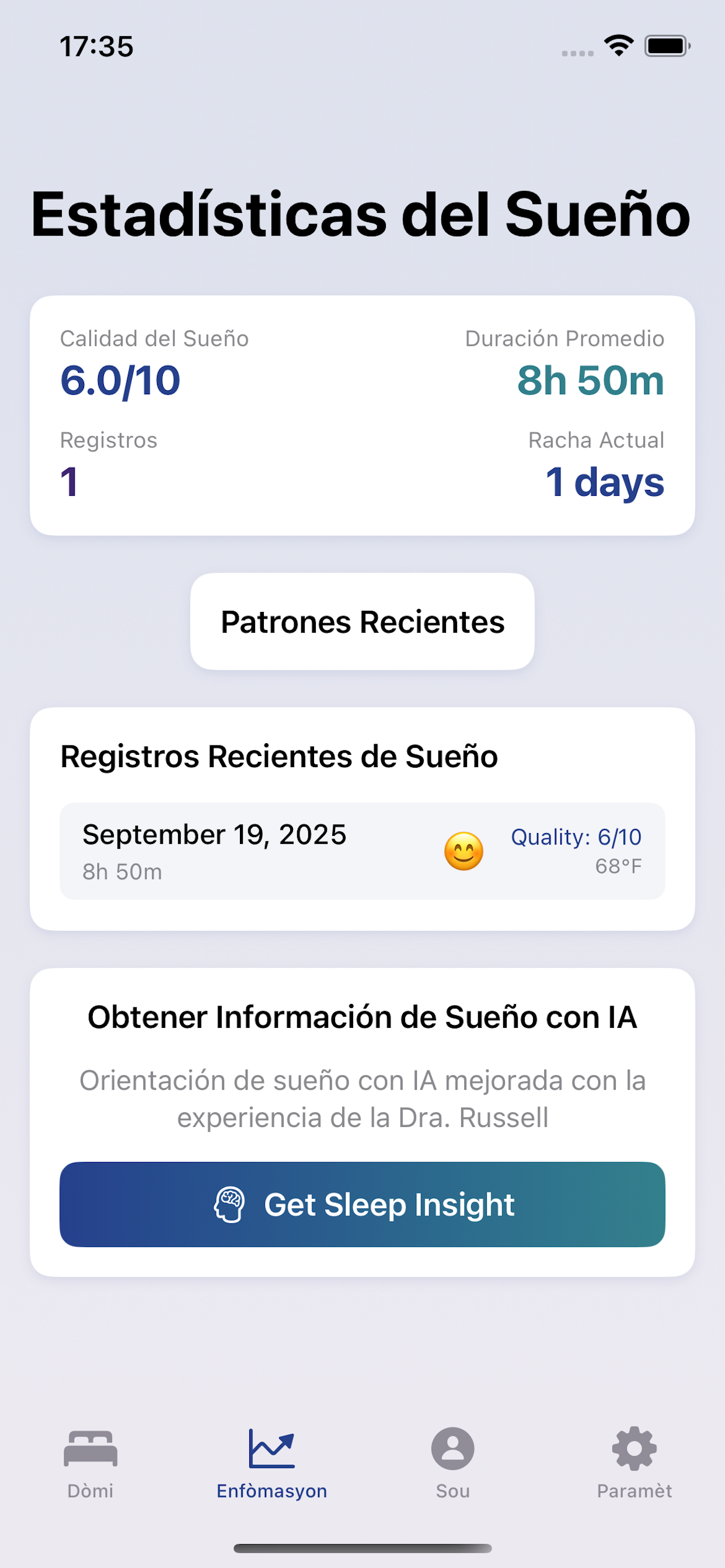 Sleep Tracker app screenshot 5 showing various features and multilingual interface elements